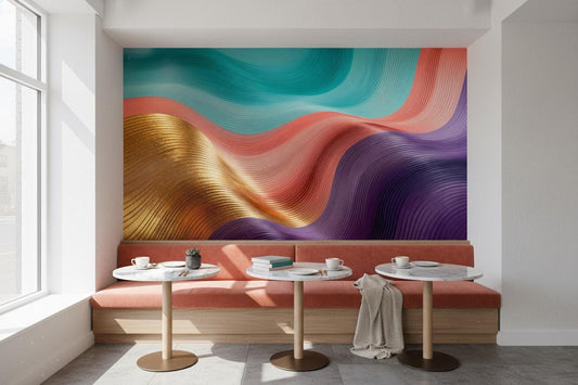 Bold gold teal maximalist statement wallpaper mural by Golden Era Walls