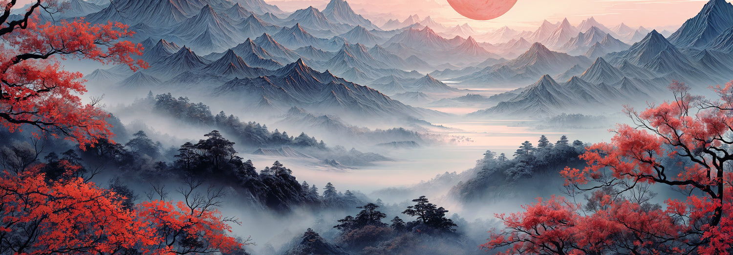 A misty and minimalist forest mural in soft charcoal and grey tones, perfect for a calm and sophisticated modern entryway