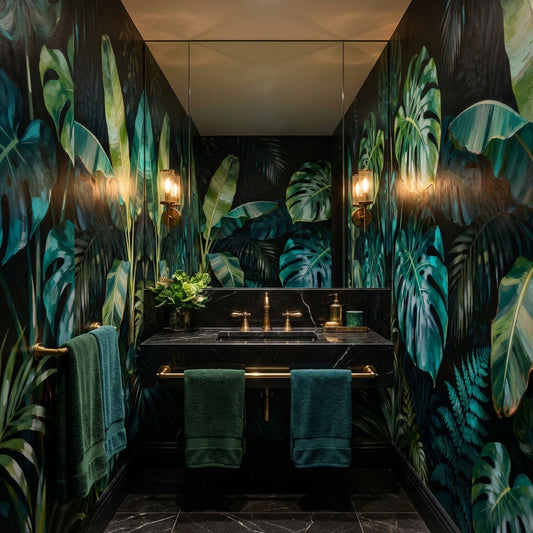 Dark Tropical Wallpaper Mural Emerald Monstera Oil Painting Moody Jungle – peel and stick wallpaper mural, Golden Era Walls
