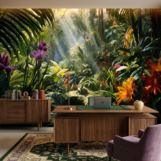 Enchanted Rainforest Sanctuary Oil Painting Mural Biophilic Botanical – lifestyle view, Golden Era Walls