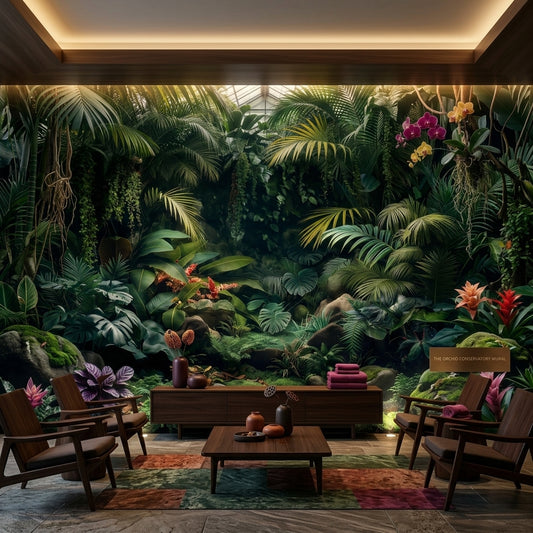Dark Botanical Conservatory Wallpaper Moody Maximalist Jungle – peel and stick wallpaper mural, Golden Era Walls
