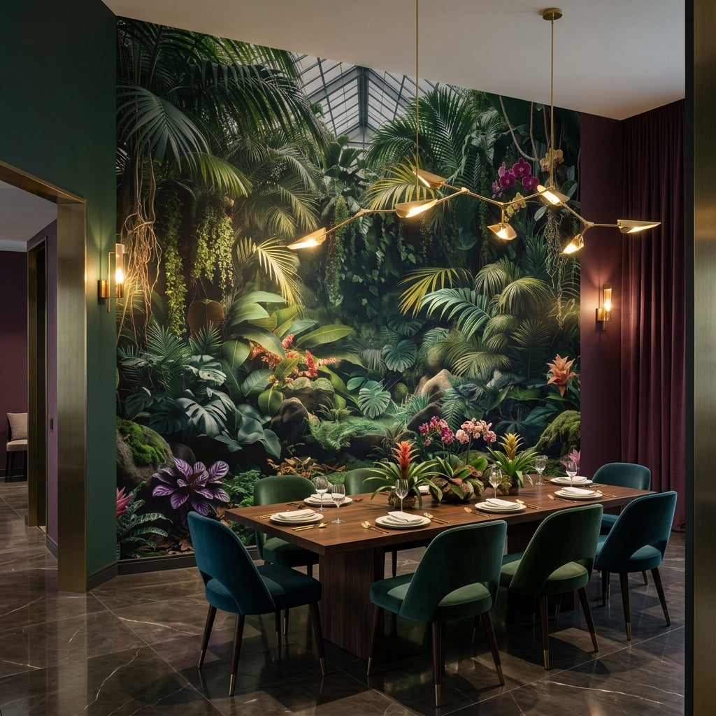 Dark Botanical Conservatory Wallpaper Moody Maximalist Jungle – detail view, Golden Era Walls