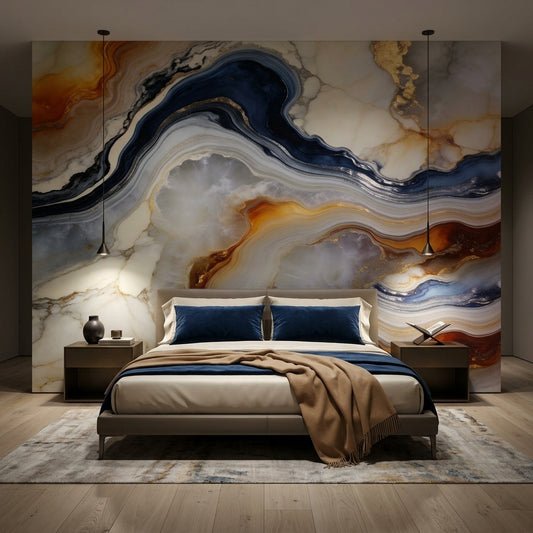 Luxury Navy Blue and Gold Marble Wallpaper Abstract Fluid Art – peel and stick wallpaper mural, Golden Era Walls