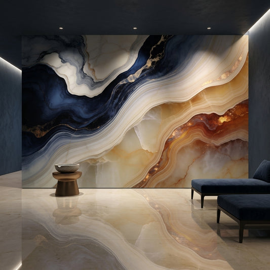 Blue and Gold Marble Wallpaper Abstract Agate Wall Mural – detail view, Golden Era Walls