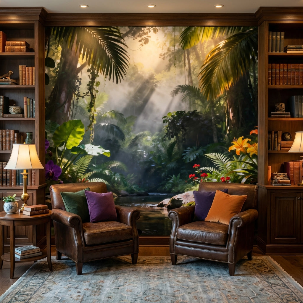 Ethereal Amazonia River Oil Painting Mural – scale reference, Golden Era Walls