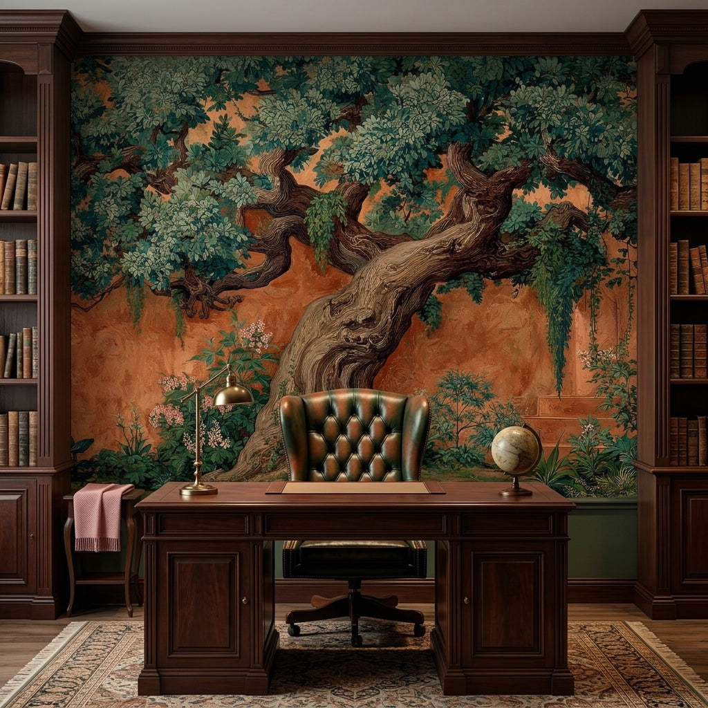 Vintage Terracotta Tree Wall Mural – peel and stick wallpaper mural, Golden Era Walls
