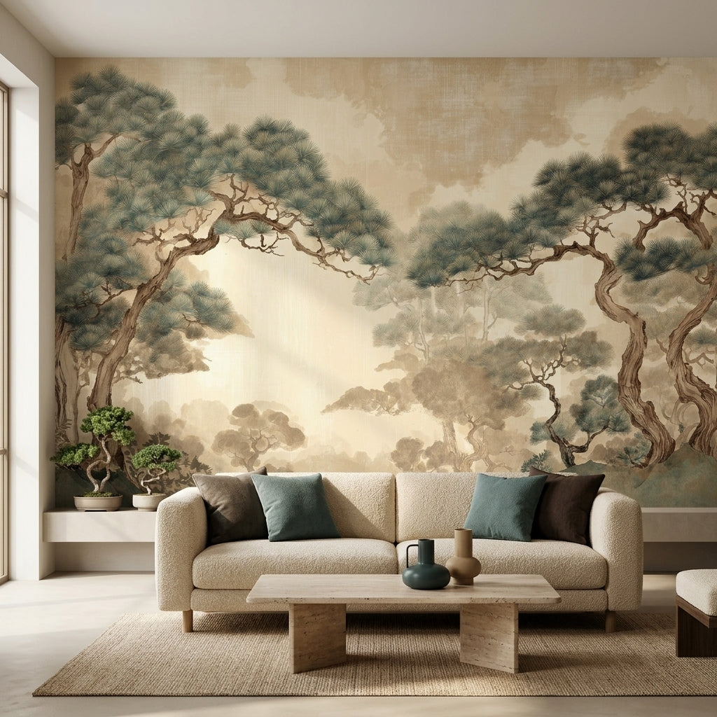Vintage Japanese Pine Tree Removable Wallpaper Sepia Chinoiserie Landscape – additional view 2, Golden Era Walls