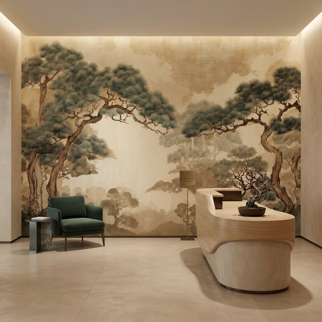Vintage Japanese Pine Tree Removable Wallpaper Sepia Chinoiserie Landscape – additional view 3, Golden Era Walls