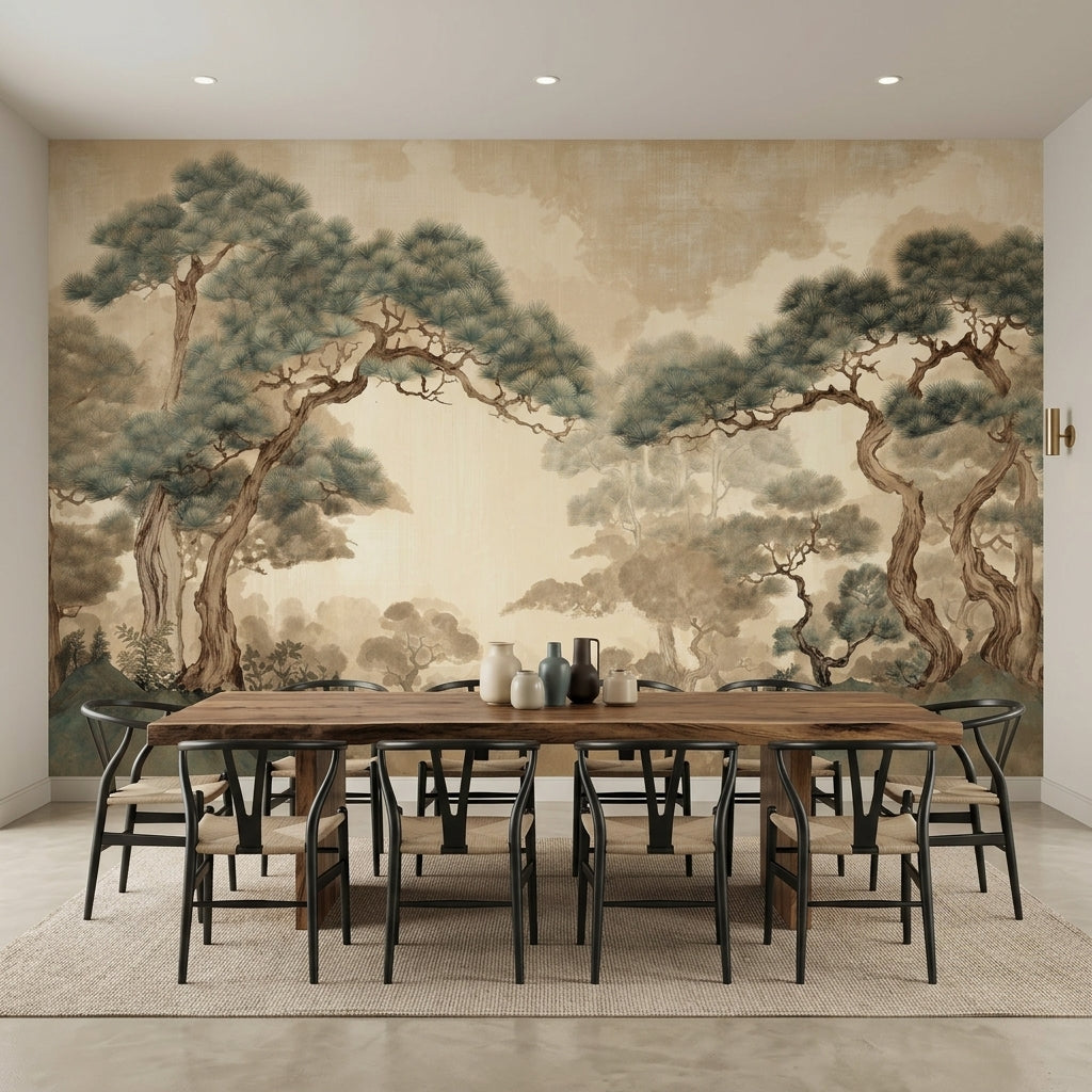 Vintage Japanese Pine Tree Removable Wallpaper Sepia Chinoiserie Landscape – additional view 4, Golden Era Walls