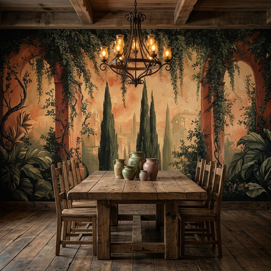 Vintage Tuscan Landscape Peel and Stick Wallpaper – detail view, Golden Era Walls