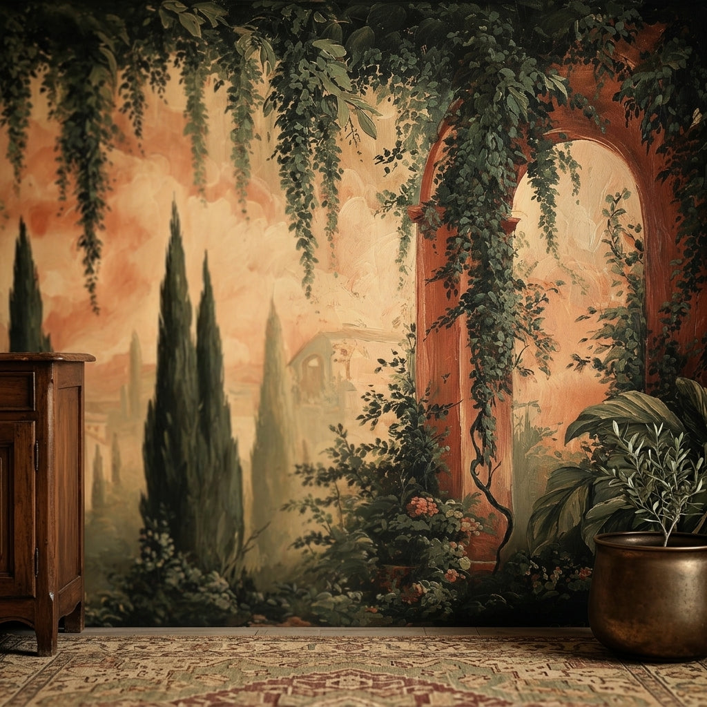 Vintage Tuscan Landscape Peel and Stick Wallpaper – alternate view, Golden Era Walls