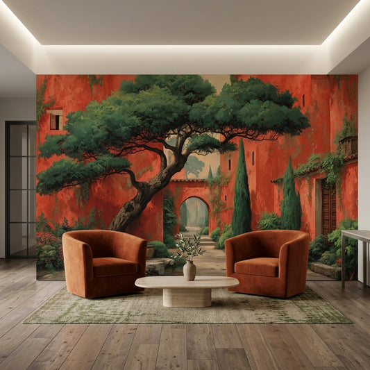 Italian Terracotta Courtyard Fresco Wallpaper Mediterranean Villa – room setting, Golden Era Walls