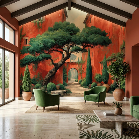Italian Terracotta Courtyard Fresco Wallpaper Mediterranean Villa – detail view, Golden Era Walls