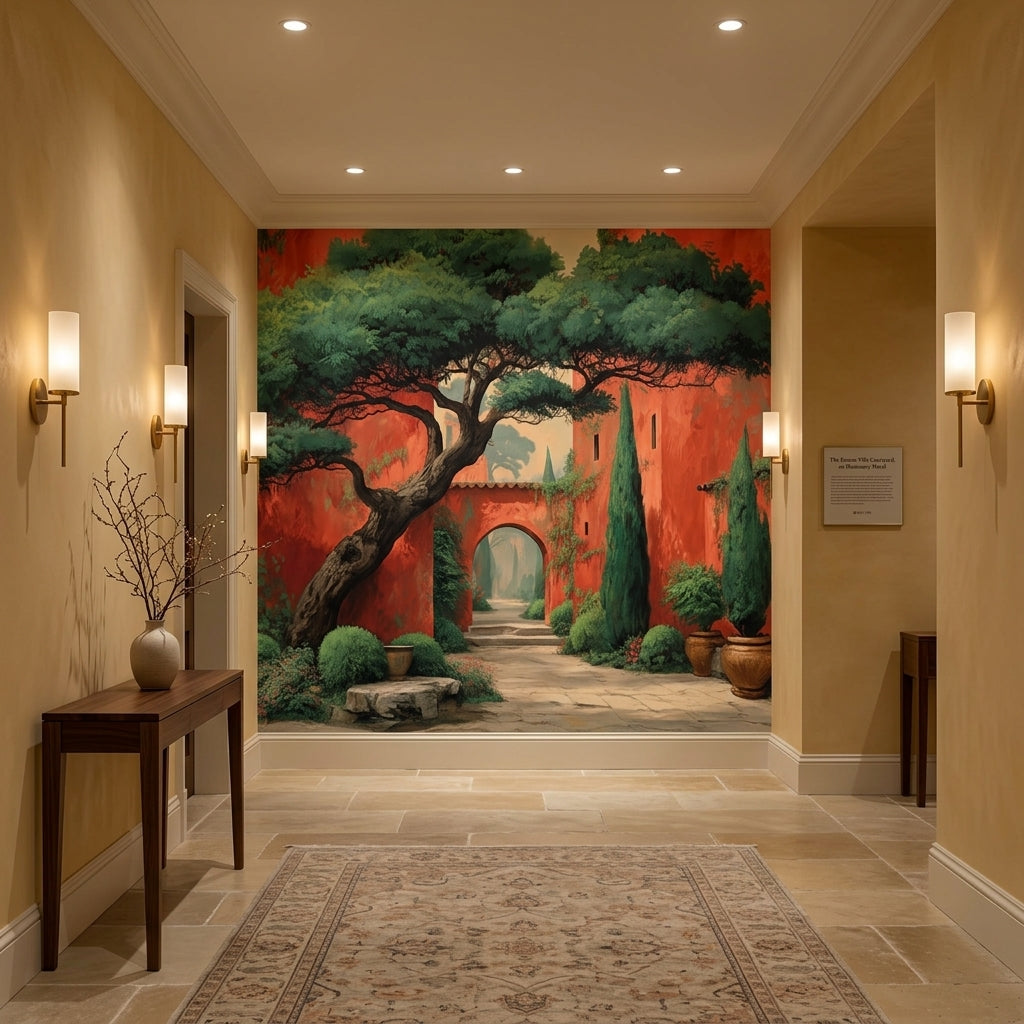 Italian Terracotta Courtyard Fresco Wallpaper Mediterranean Villa – scale reference, Golden Era Walls