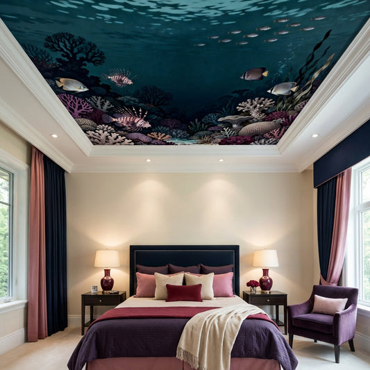 Midnight Coral Reef Sanctuary Scientific Illustration Mural Wallpaper – detail view, Golden Era Walls