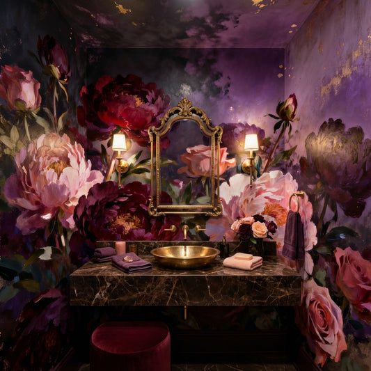 Moody Dutch Masters Peony Wallpaper Mural Luxury Romantic Bedroom – peel and stick wallpaper mural, Golden Era Walls