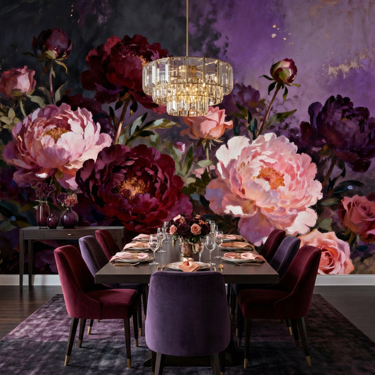 Moody Dutch Masters Peony Wallpaper Mural Luxury Romantic Bedroom – detail view, Golden Era Walls