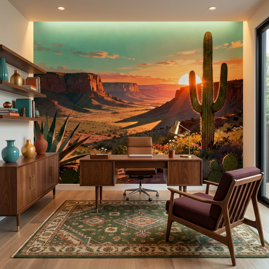 Painted Sedona Sunset Desert Mural – lifestyle view, Golden Era Walls