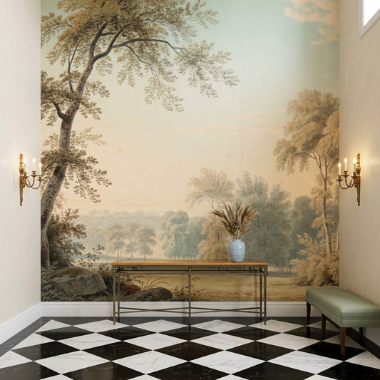 Vintage Pastoral Watercolor Landscape Mural – peel and stick wallpaper mural, Golden Era Walls