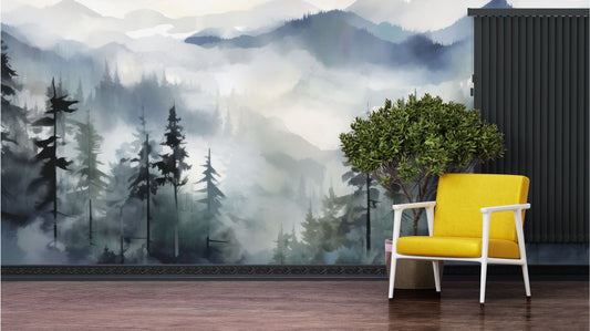 Dreamy Foggy Forest Foggy Wallpaper – detail view, Golden Era Walls