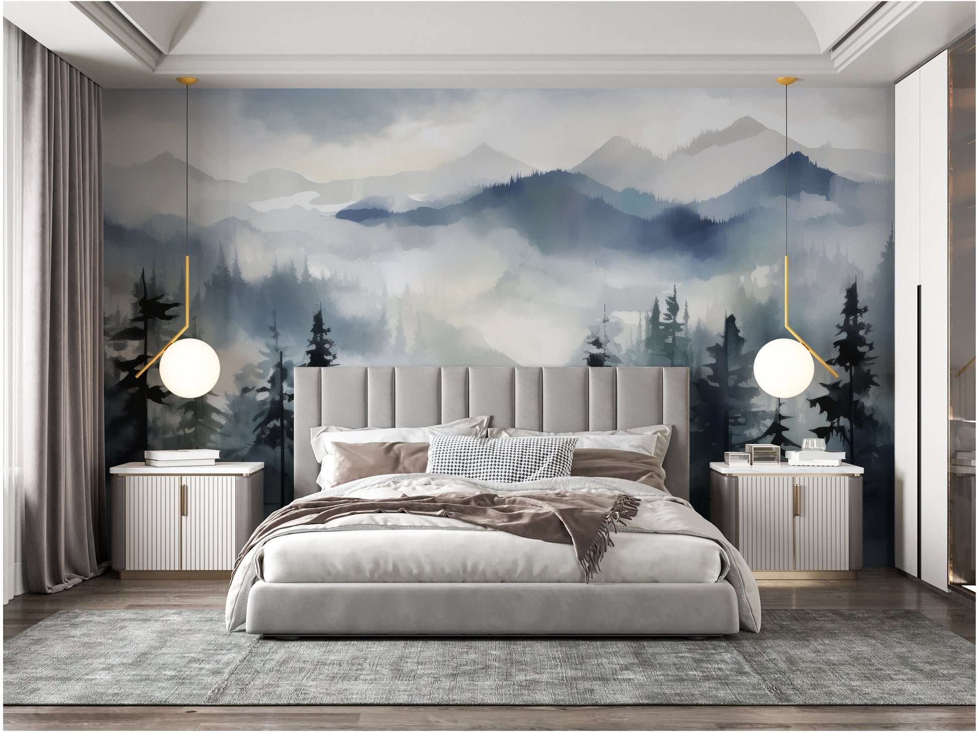 Dreamy Foggy Forest Foggy Wallpaper – peel and stick wallpaper mural, Golden Era Walls