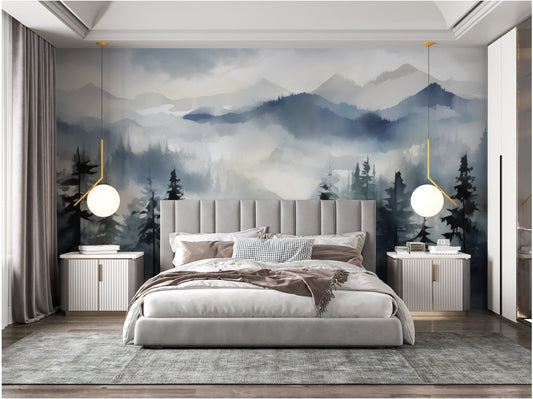 Dreamy Foggy Forest Foggy Wallpaper – peel and stick wallpaper mural, Golden Era Walls