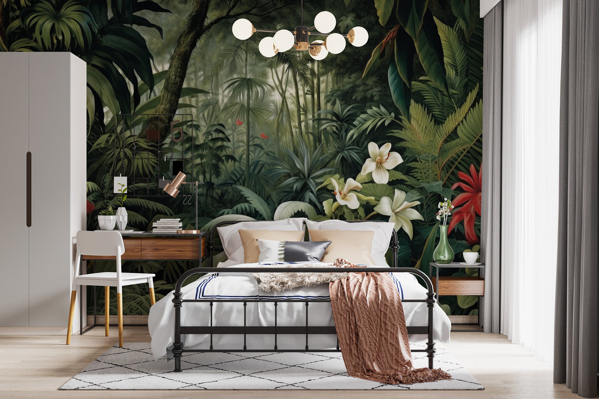 Serene Exotic Tropical Paradise Tropical Wallpaper – room setting, Golden Era Walls