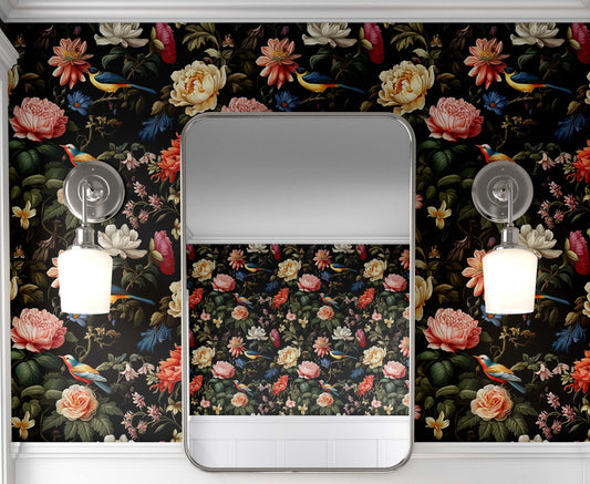 Dark Floral Secret Garden Floral Wallpaper – detail view, Golden Era Walls