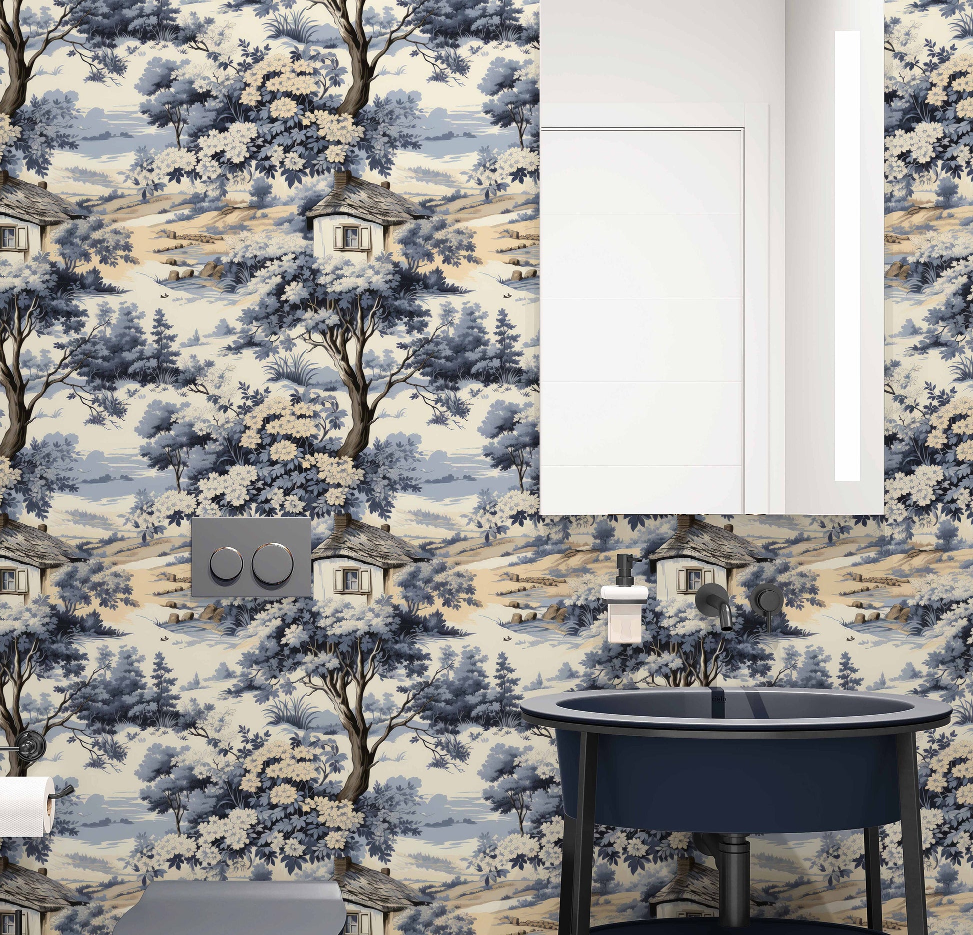Rustic Elegance French Toile Wallpaper – detail view, Golden Era Walls