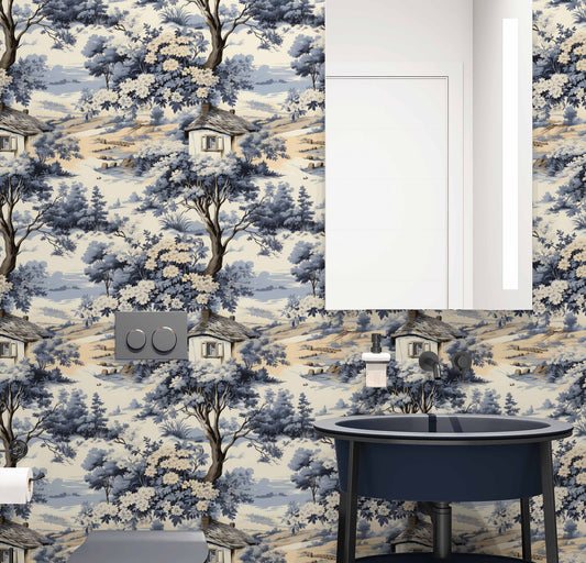 Rustic Elegance French Toile Wallpaper – detail view, Golden Era Walls