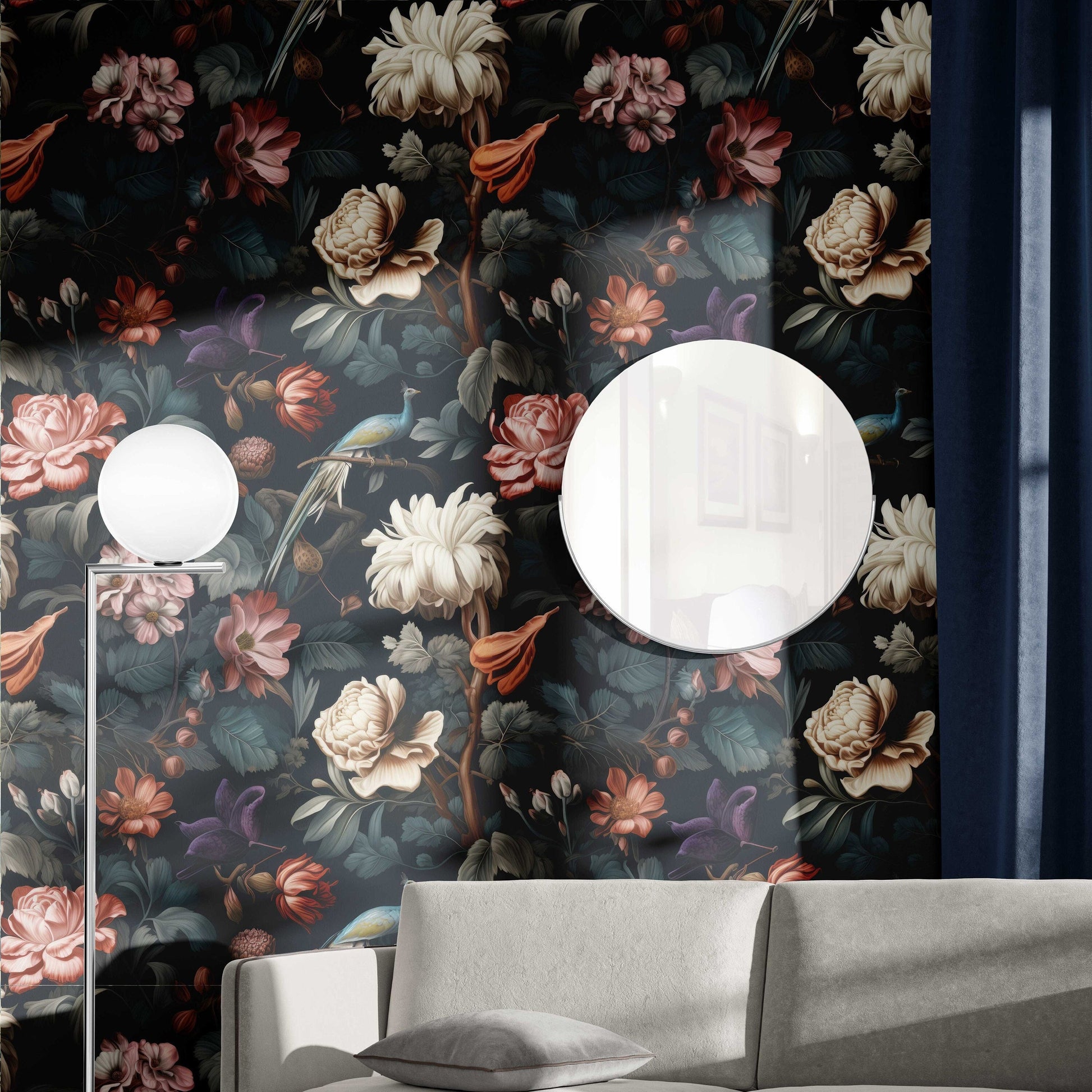 Botanical Papier Peint Timeless Floral Wallpaper Pattern – scale reference, Golden Era Walls