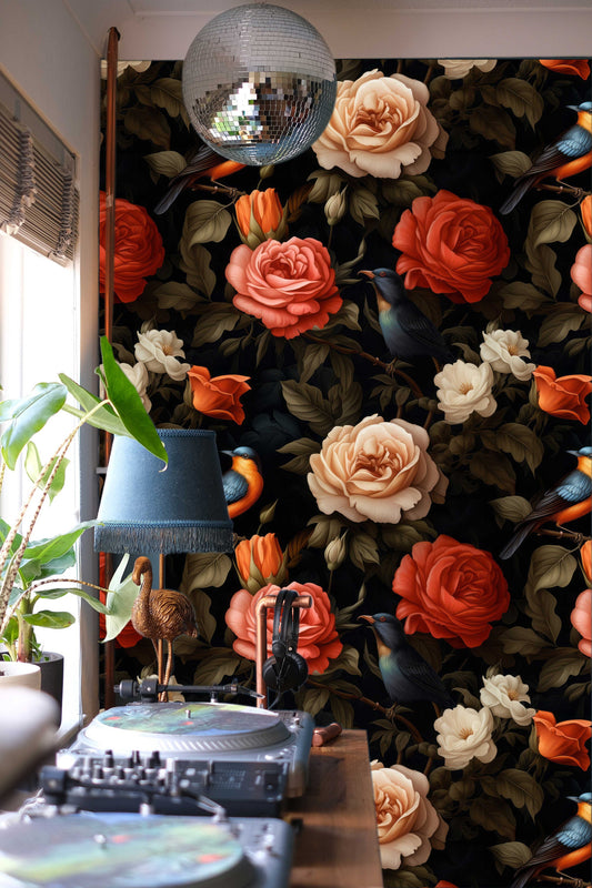Watercolor Peonies Self Adhesive Floral Wallpaper – peel and stick wallpaper mural, Golden Era Walls