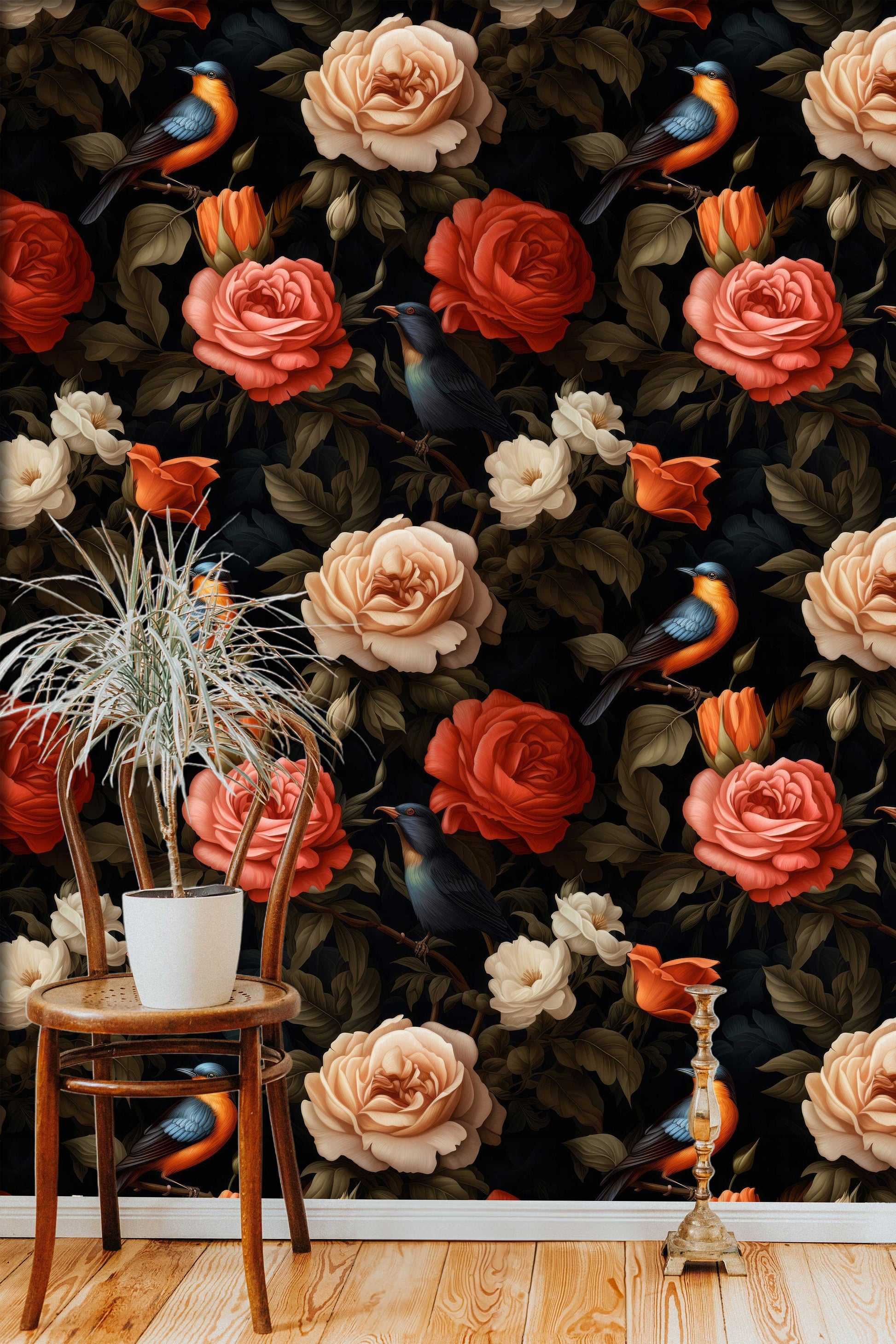 Watercolor Peonies Self Adhesive Floral Wallpaper – detail view, Golden Era Walls