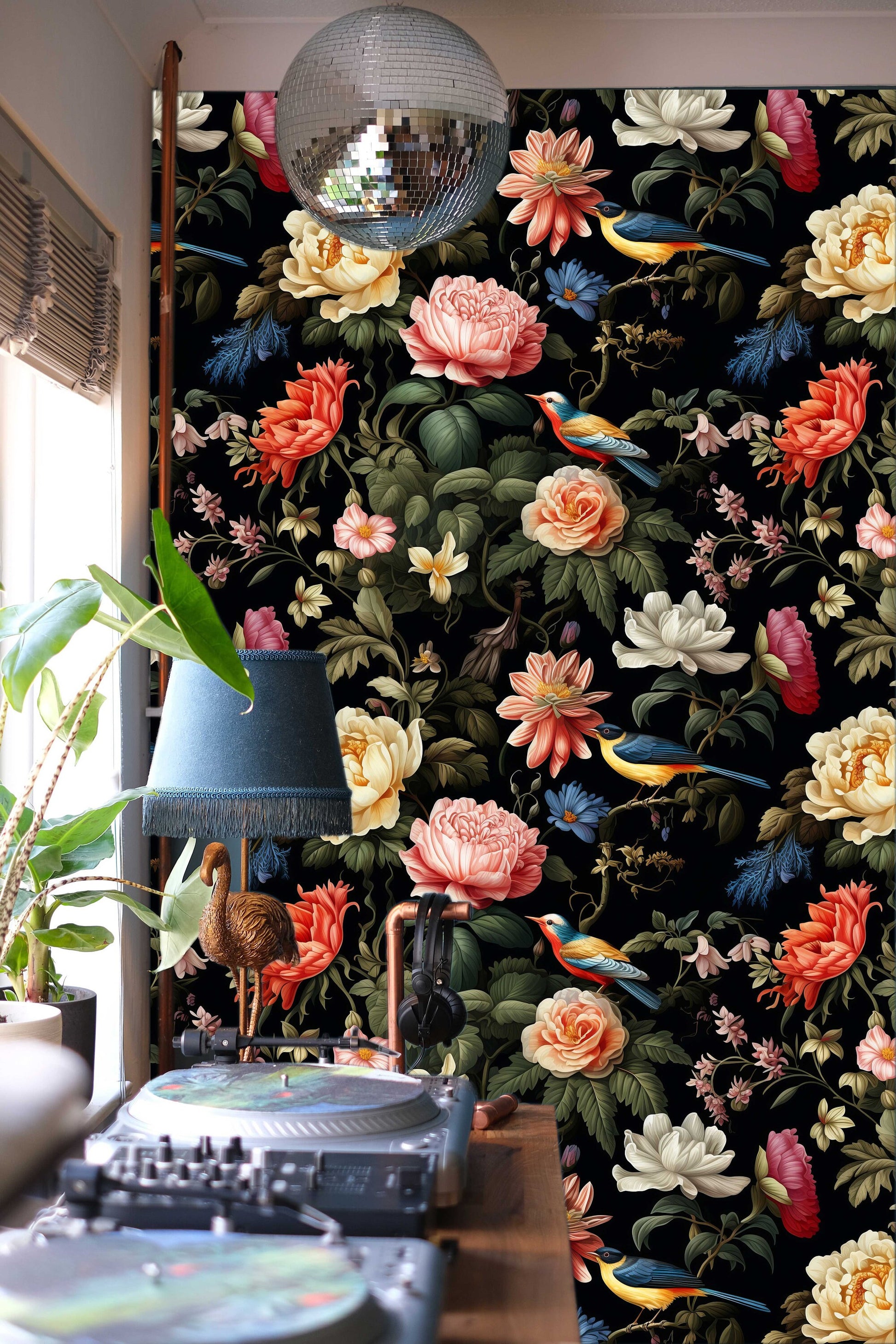 Vintage Dark Floral Elegant Floral Wallpaper – scale reference, Golden Era Walls