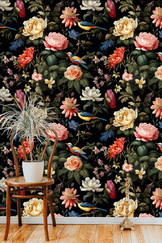 Vintage Dark Floral Elegant Floral Wallpaper wallpaper mural, close-up, Golden Era Walls
