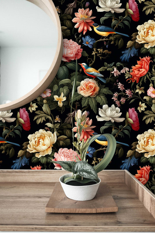 Vintage Dark Floral Elegant Floral Wallpaper wallpaper mural, peel and stick removable, Golden Era Walls