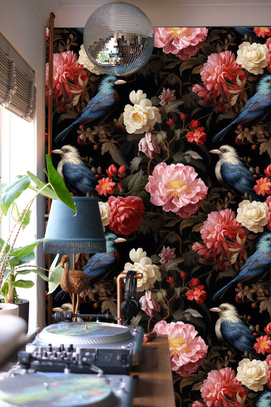 Watercolor Peony Floral Decor Floral Wallpaper – detail view, Golden Era Walls