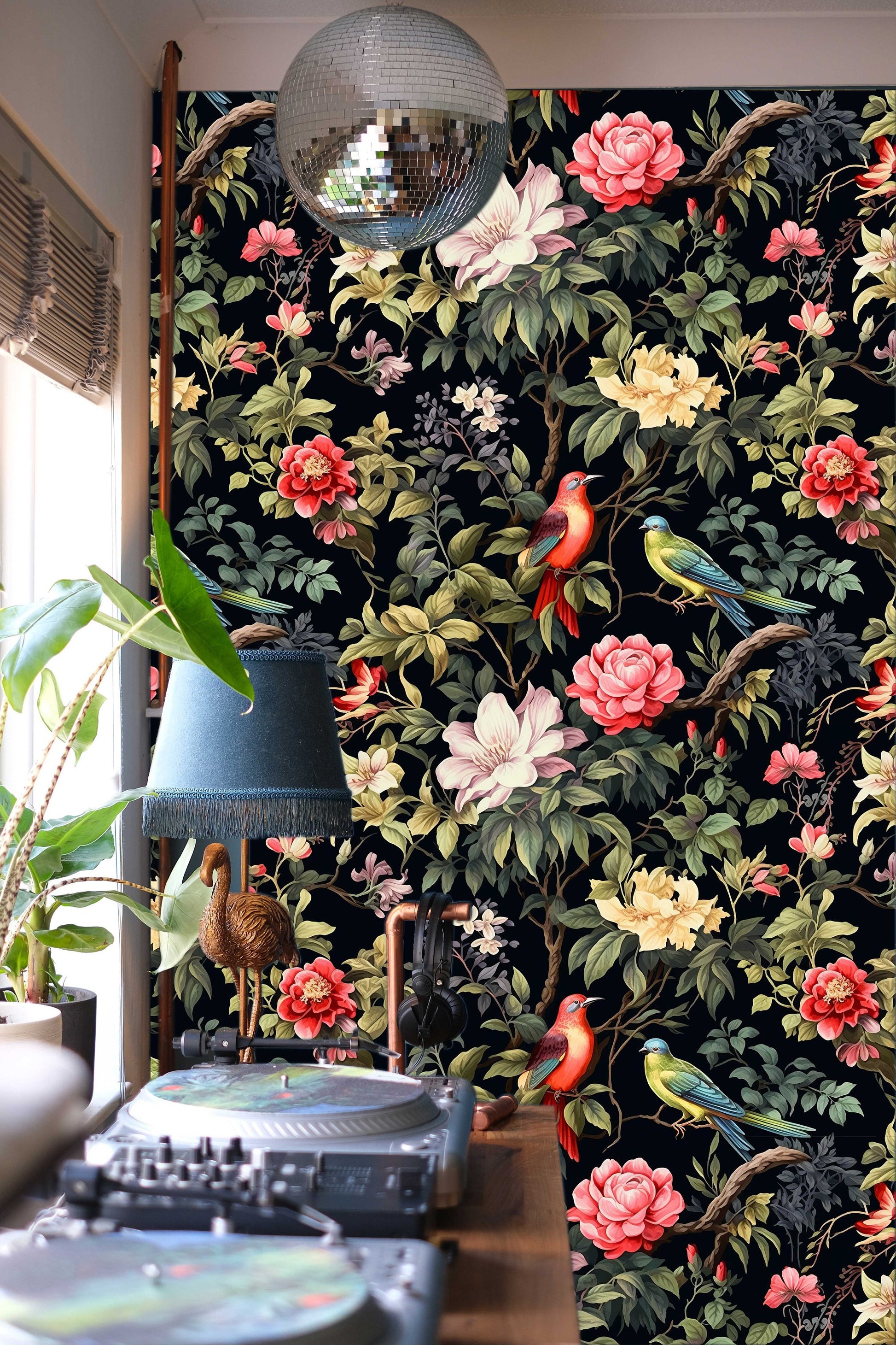 Secret Garden Whimsical Floral Wallpaper – detail view, Golden Era Walls
