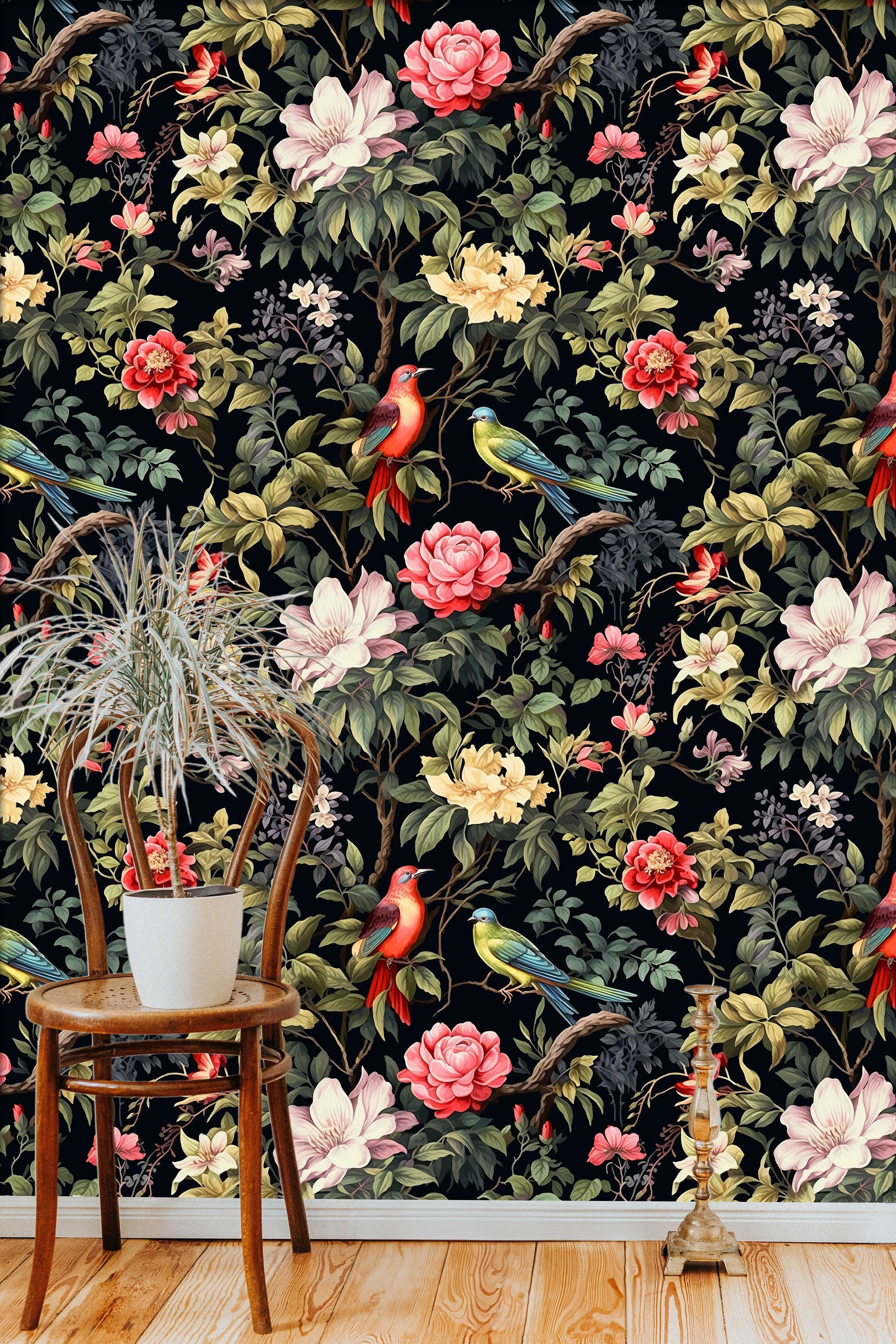 Secret Garden Whimsical Floral Wallpaper – peel and stick wallpaper mural, Golden Era Walls