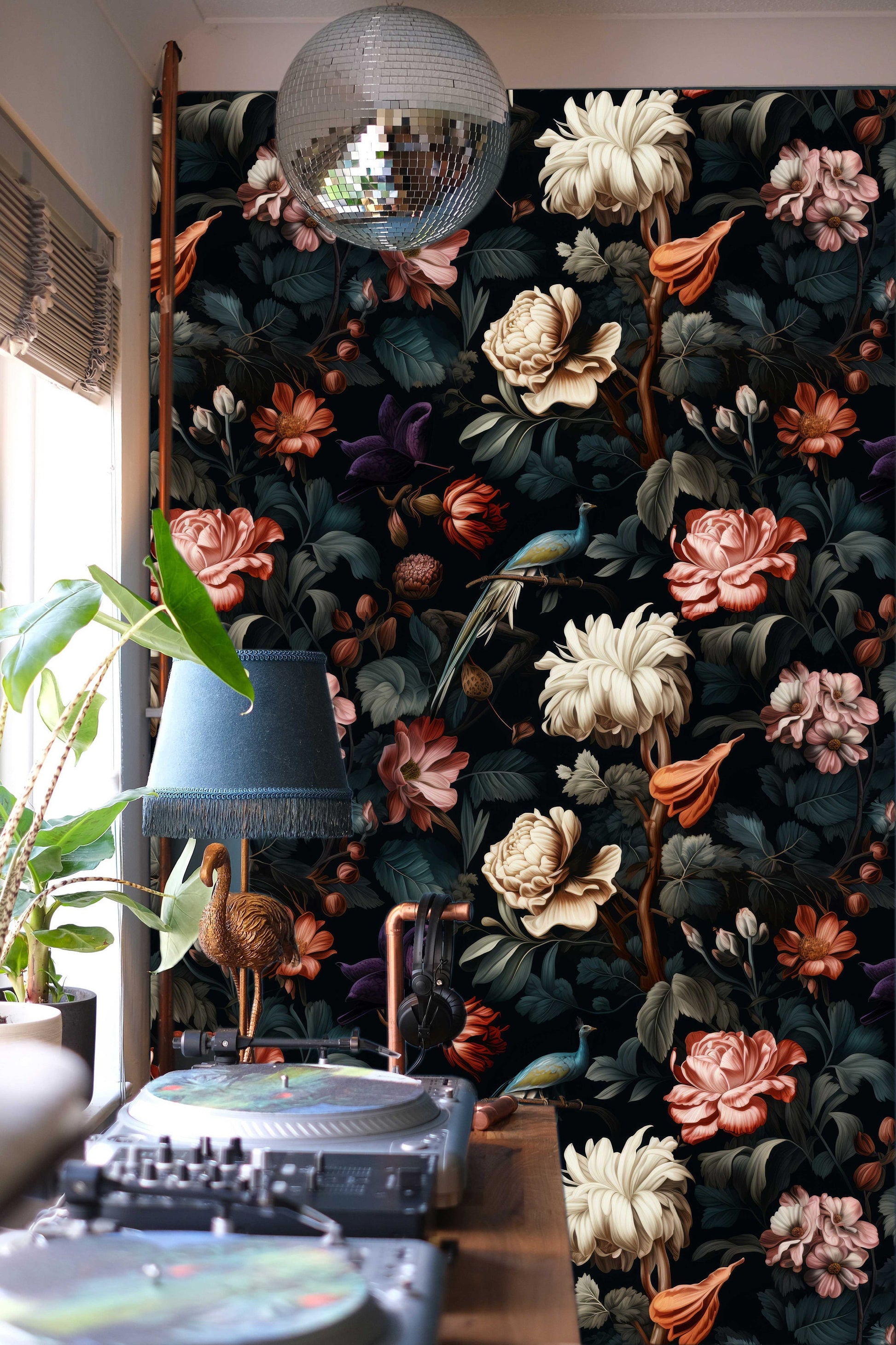 Timeless Elegance Dark Floral Wallpaper Pattern – peel and stick wallpaper mural, Golden Era Walls