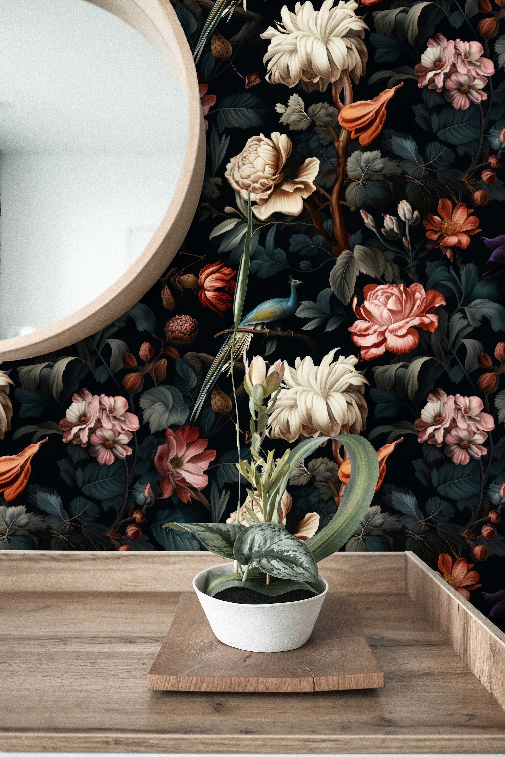 Timeless Elegance Dark Floral Wallpaper Pattern – texture detail, Golden Era Walls
