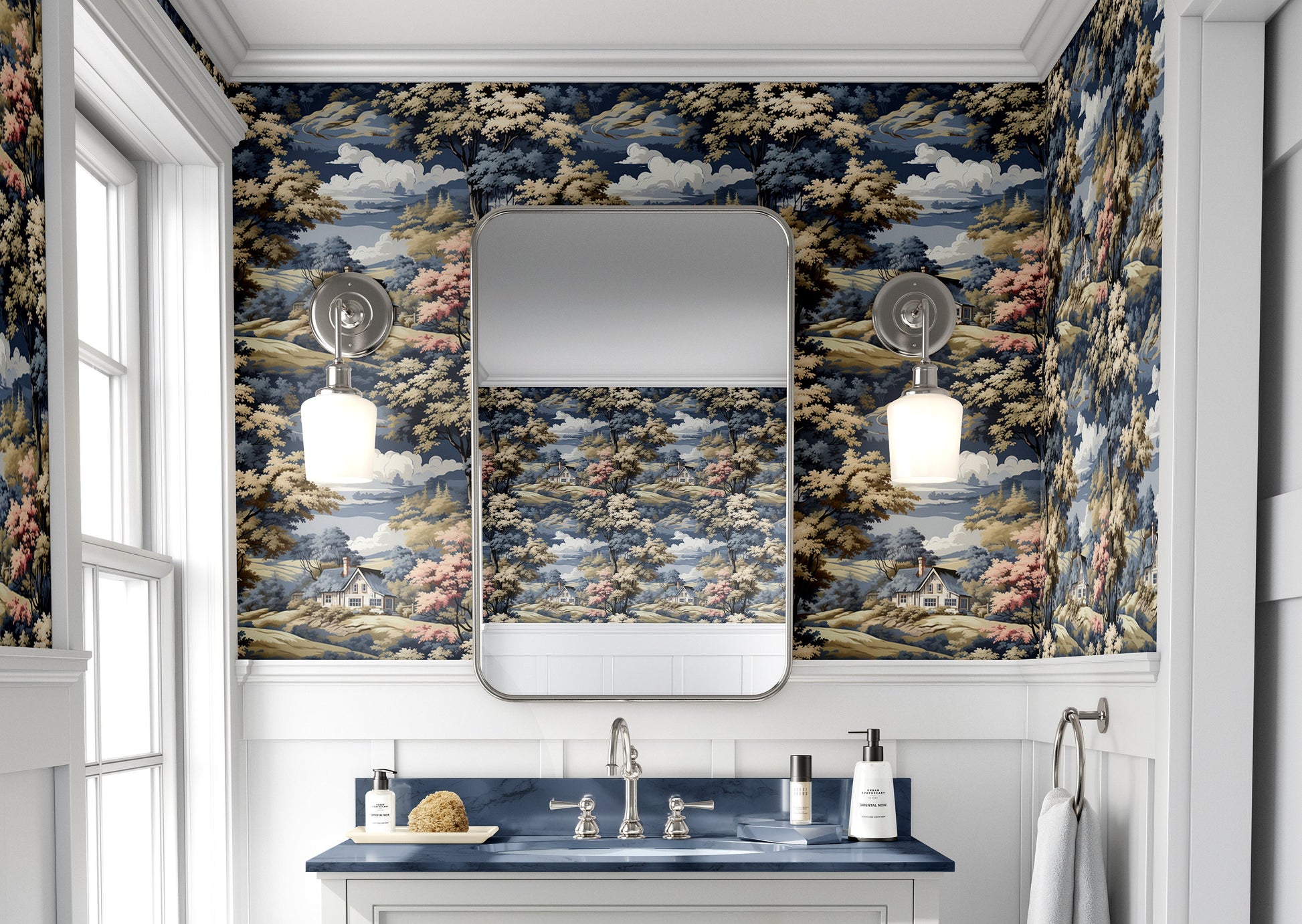 Vintage Toile Modern Twist Floral Wallpaper – detail view, Golden Era Walls