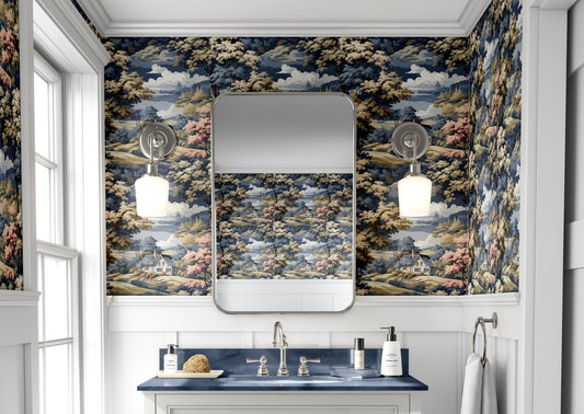 Vintage Toile Modern Twist Floral Wallpaper – detail view, Golden Era Walls