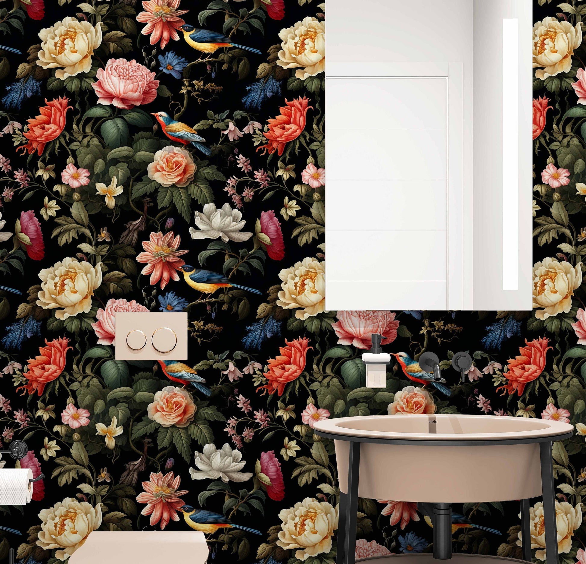 Dark Floral Secret Garden Floral Wallpaper – peel and stick wallpaper mural, Golden Era Walls