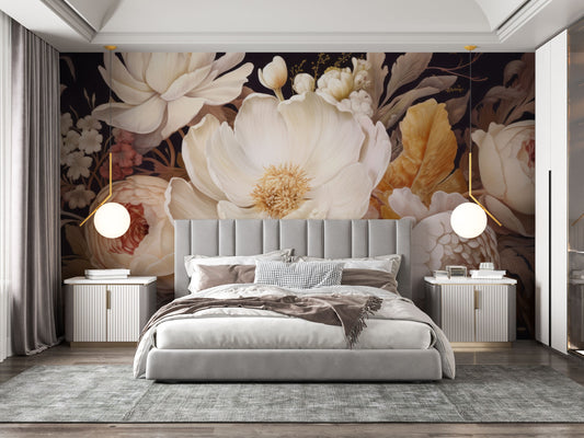 Floral Self Adhesive Peony Floral Wallpaper – lifestyle view, Golden Era Walls