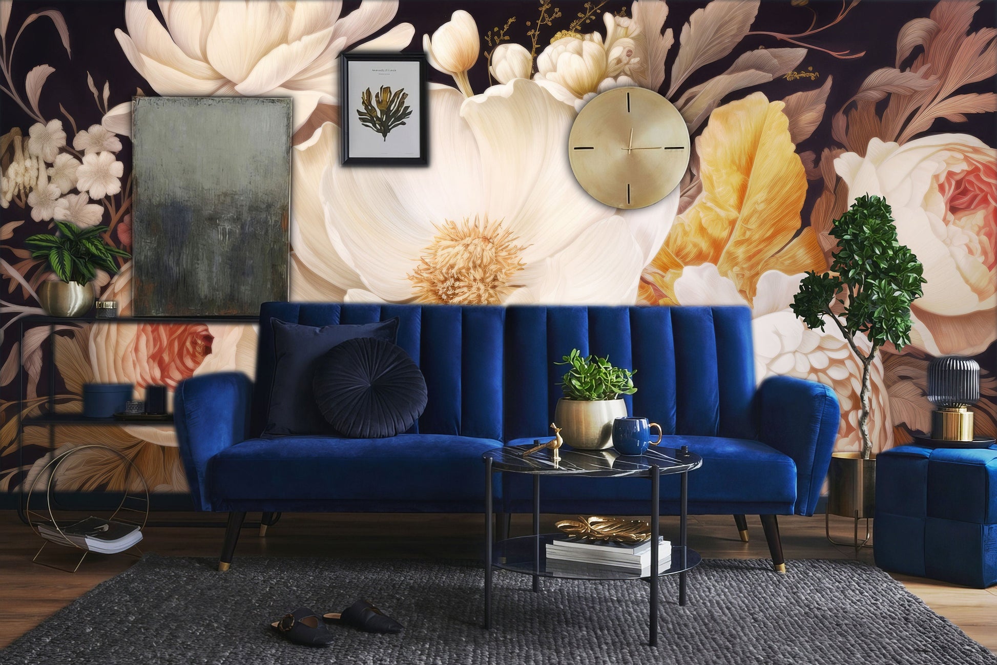 Floral Self Adhesive Peony Floral Wallpaper – scale reference, Golden Era Walls