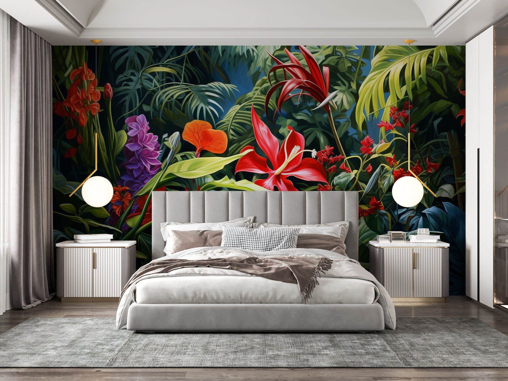 Tropical Floral Self Adhesive Floral Wallpaper – scale reference, Golden Era Walls