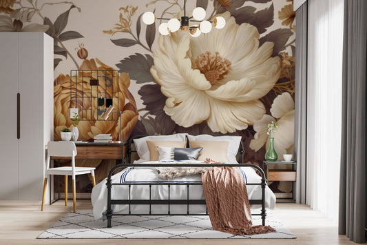 Gold Peony Watercolor Soft Floral Wallpaper – detail view, Golden Era Walls