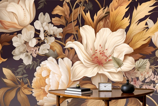 Soft Floral Watercolor Pastel Floral Wallpaper – peel and stick wallpaper mural, Golden Era Walls