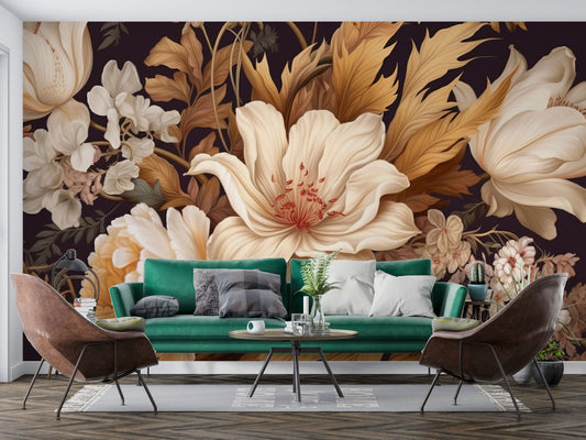 Soft Floral Watercolor Pastel Floral Wallpaper – lifestyle view, Golden Era Walls
